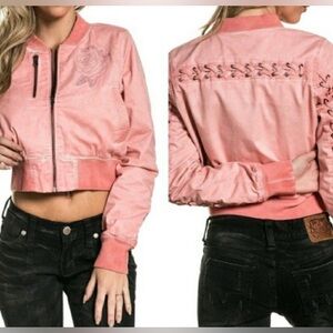 Affliction women’s Bomber cropped Jacket with sleeve details size XL